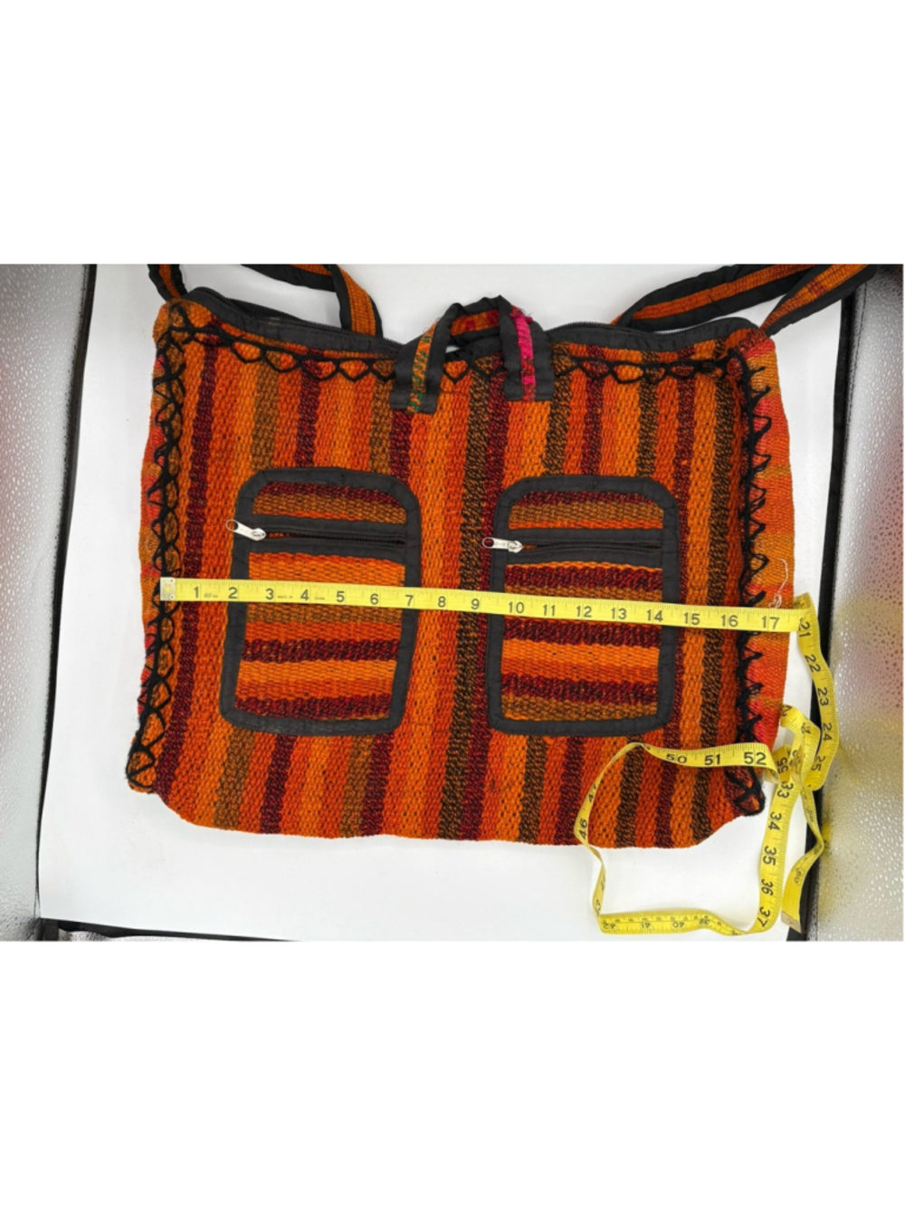 Very Large Handmade Crochet/Woven Shoulder Tote Bag Zipper Pocket 70's Orange - Picture 2 of 6